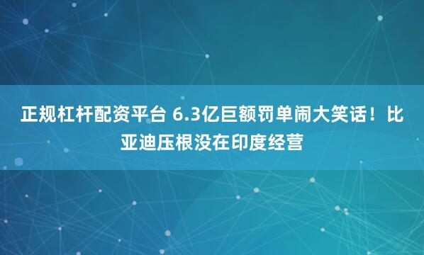 正规杠杆配资平台 6.3亿巨额罚单闹大笑话！比亚迪压根没在印度经营